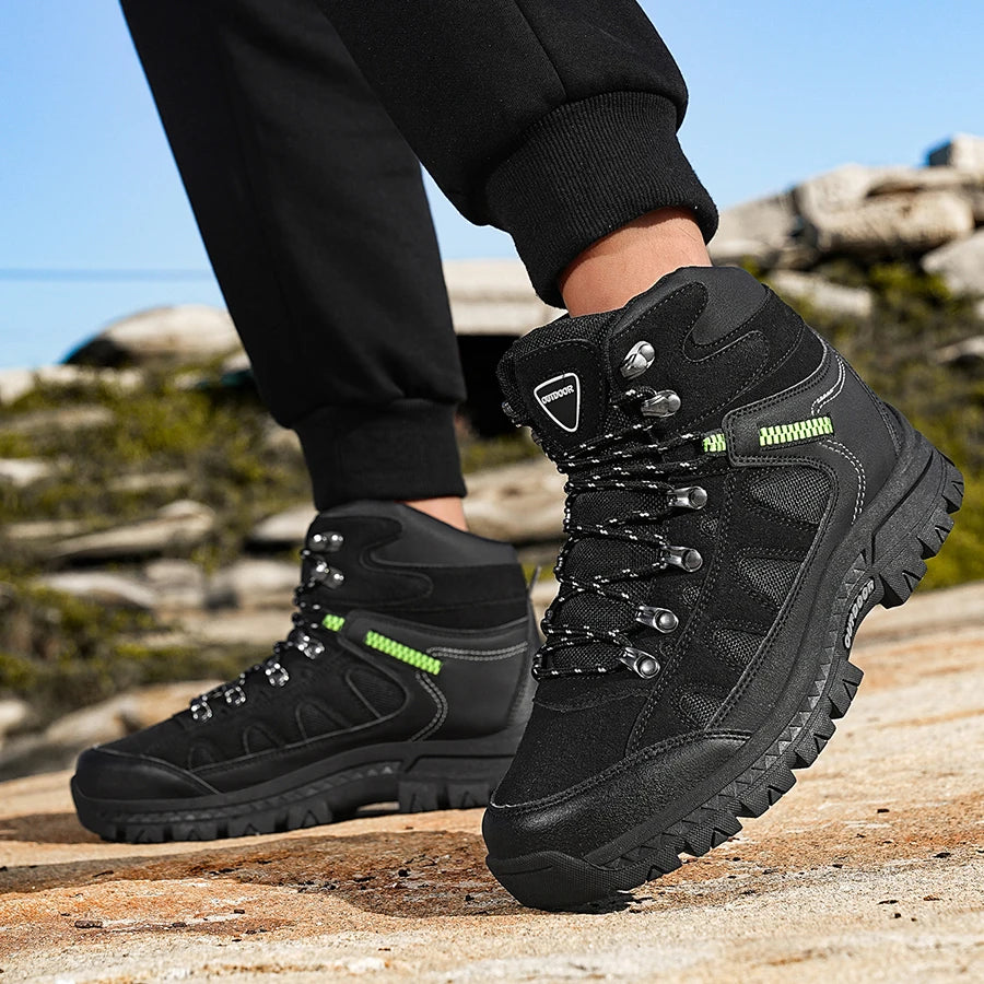 Mens Hiking Boots High Top Anti Slip Wear-resistant Thick Sole Comfortable Outdoor Travel Lace Up Sports Casual Trekking Boots