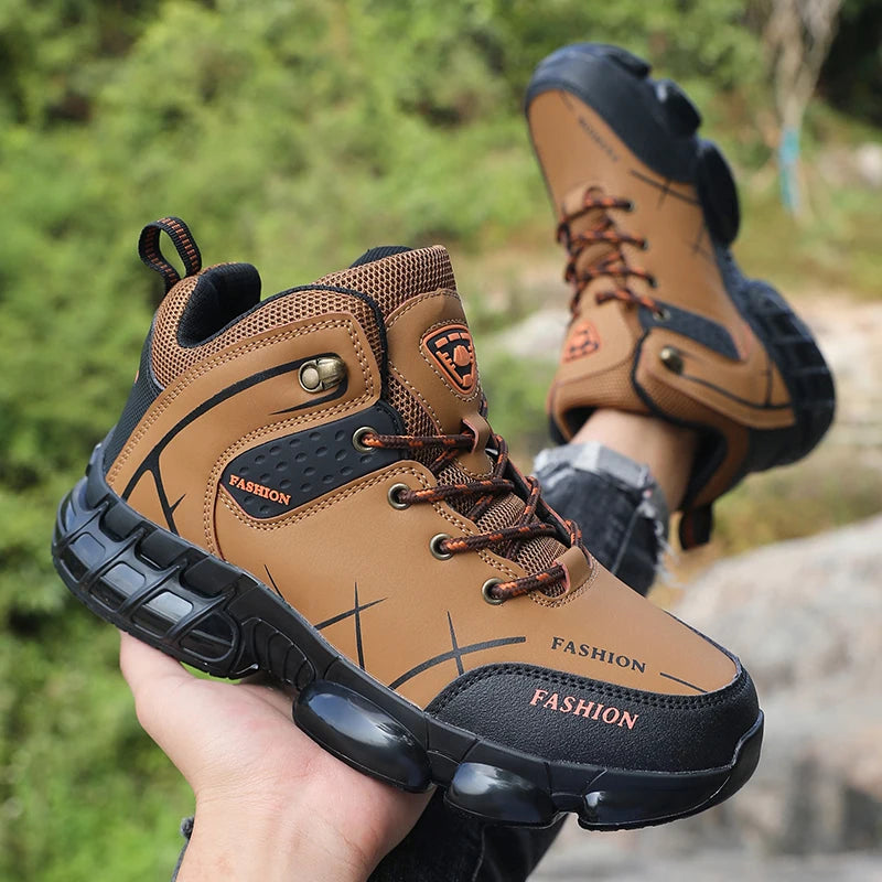 New Men Hiking Shoes High Quality Durable Leather Climbing Shoe Outdoors Camping Waterproof Fishing Hunting Walking Sneakers Men