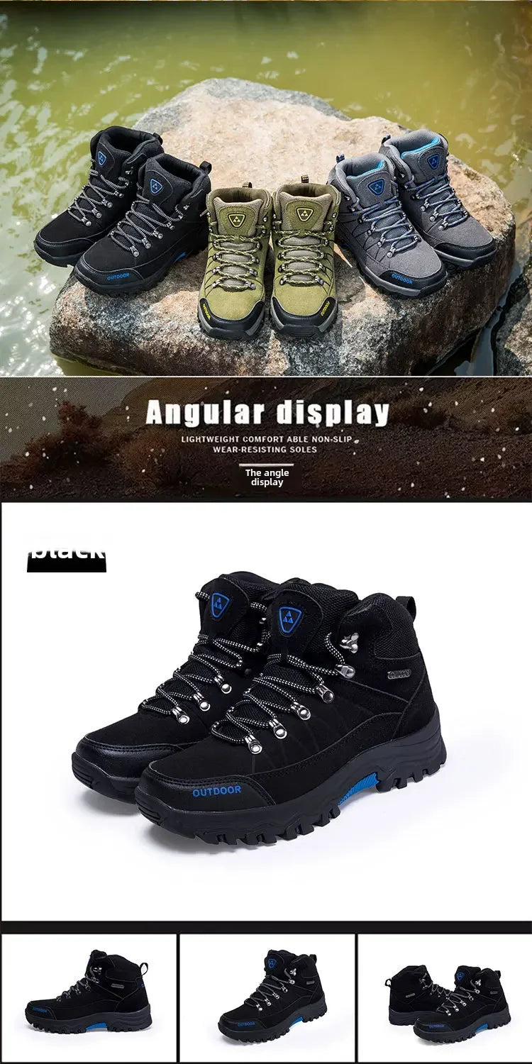 High-Top Men Hiking Boot Winter Outdoor Shoes Lace-Up Non-slip Outdoor Sports Casual Trekking Boots Man Waterproof Suede 2024