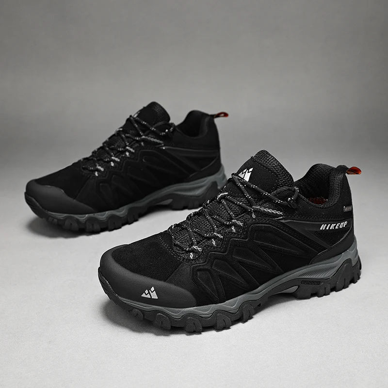HIKEUP High Quality Leather Hiking Shoes Durable Outdoor Sport Men Trekking Leather Shoes Lace-Up Climbing Hunting Sneakers