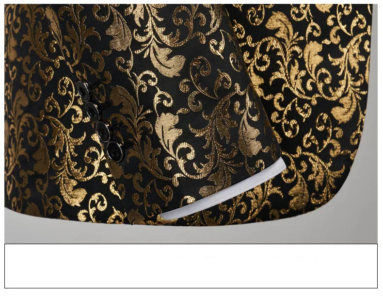 Fashion Men Luxury Wedding Suit Gold / Black / Burgundy / White Classic Homme Jacquard Tuxedo Dress Sets