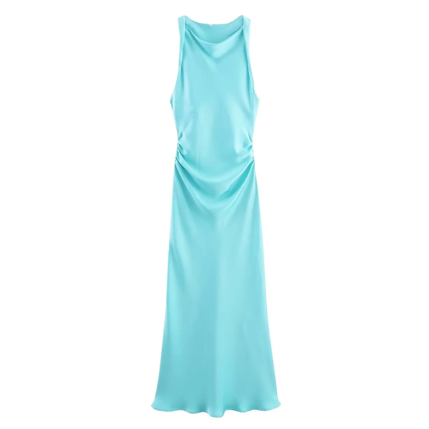 Early Autumn Silk Satin Texture Midi Dr High Waist A-Line Skirt No Sve round Ne Par Dr for Ladies in Their 20s