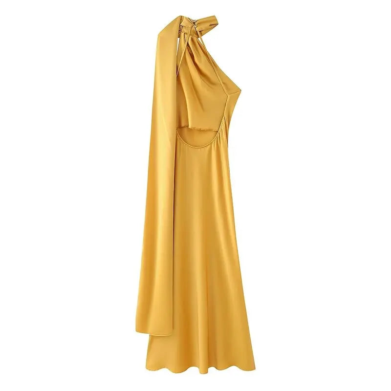 Ele Long Silk Satin Dr Ne Hanging Pure Color Slim Fit Summer New Sle Women's Faion Dr for Ladies Premium