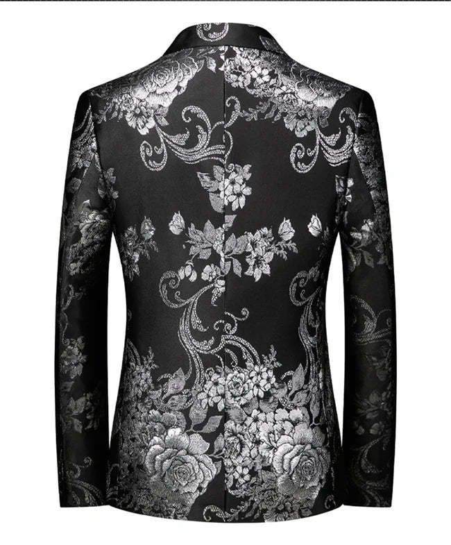 New Men Fashion Trend Wedding Party Jacquard Suit Jacket Single-breasted Slim Blazer Singer Host Stage Performance Dress Coats
