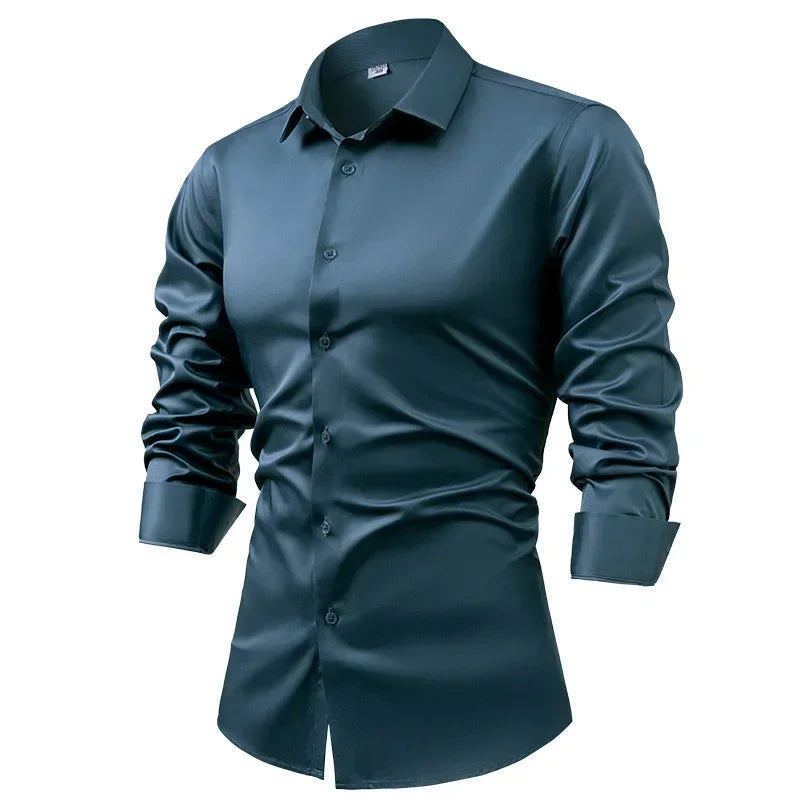 Silk cotton long sleeved shirt men's pure white shirt 2025 spring high-end sense inch shirt casual business suit formal wear