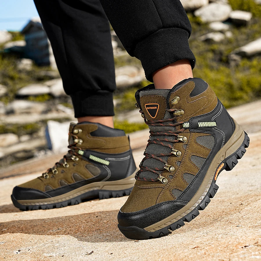 Mens Hiking Boots High Top Anti Slip Wear-resistant Thick Sole Comfortable Outdoor Travel Lace Up Sports Casual Trekking Boots