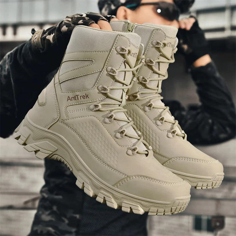 High Quality Fashion Brown Men's Hiking Boots Plus Size 46 Outdoor Tactical Boots Men Non-slip Trekking Boots for Men 2026