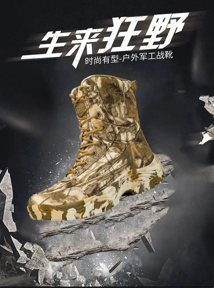 New Trendy Camouflage Hiking Boots for Men Platform Waterproof Trekking Boots Big Size 47 Non-slip Outdoor Boots Men