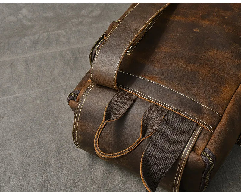 Vintage Crazy Horse Genuine Leather Backpack Men Leather Bagpack Climbing Rucksack male Large Hiking Backpack M814