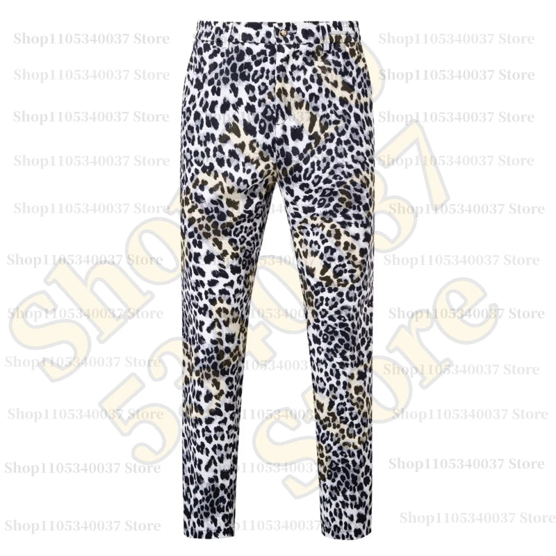 2026 Yellow Digital Print Leopard Print Suits Set for Men,Leopard Print Fashion Casual Slim-Fit Men's Blazer + Pants 2-Piece Set