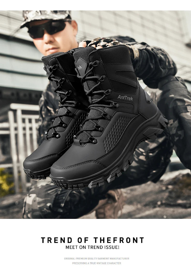 High Quality Fashion Brown Men's Hiking Boots Plus Size 46 Outdoor Tactical Boots Men Non-slip Trekking Boots for Men 2026