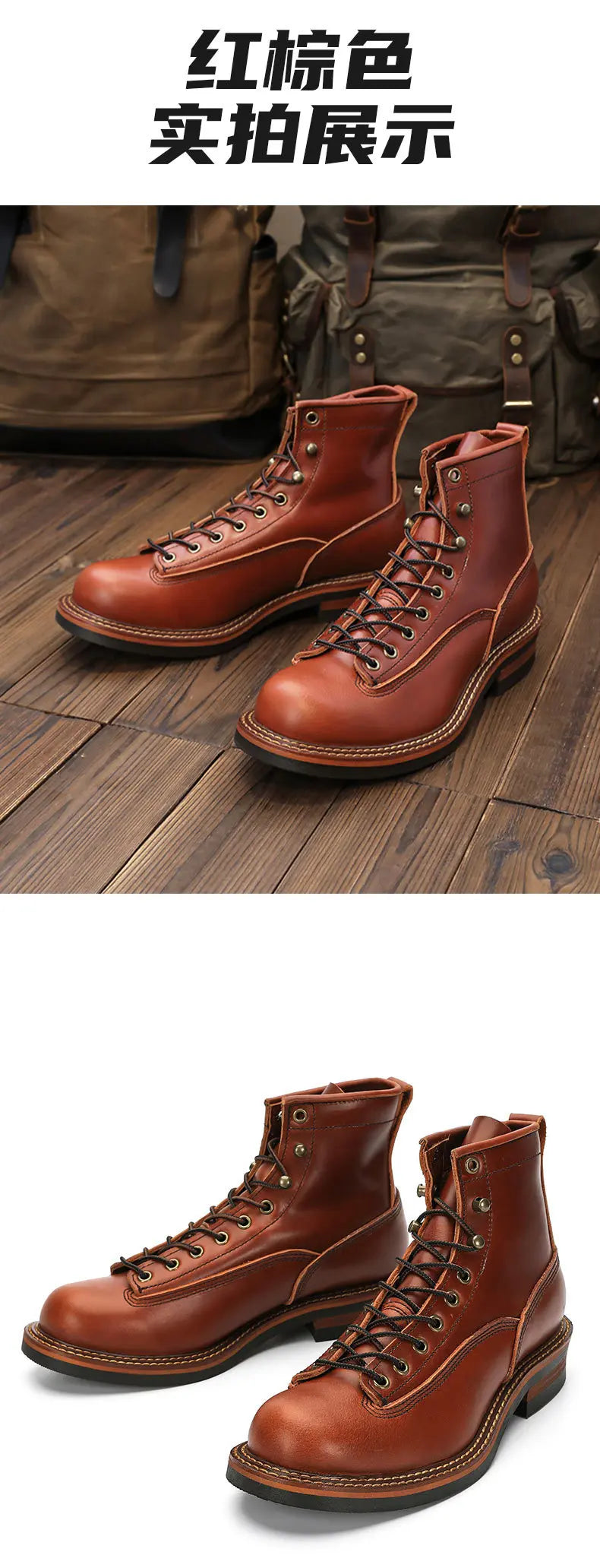 KOWM Hiking shoes cowhide men's trekking boot British ankle casual sneakers trekking shoes thick soled high top motorcycle boots