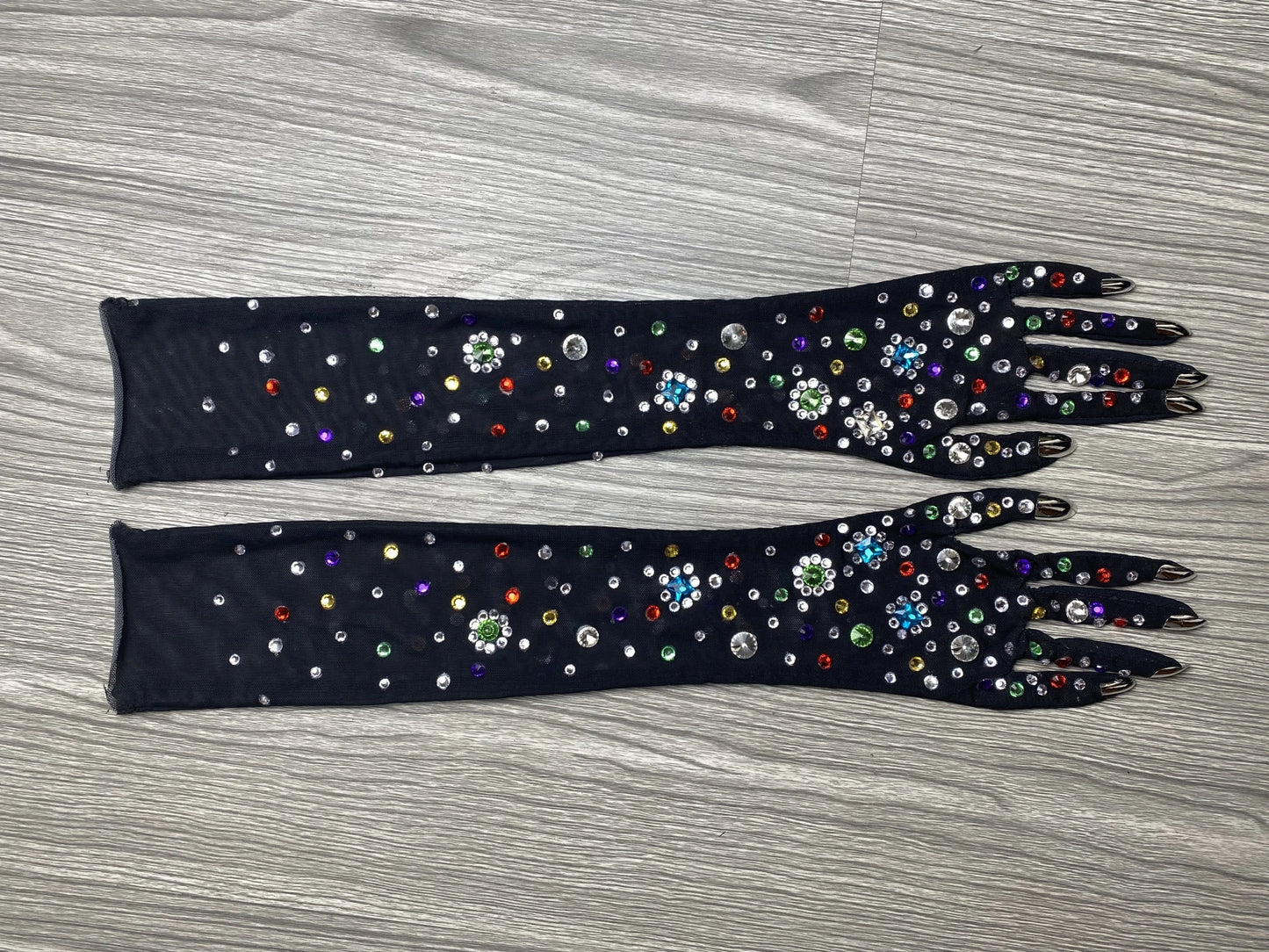 Luxurious Stretch Rhinestone Gloves WomenSparkling Crystal Mesh Long Perspective GlovesDancer Singer Stage Wear Accessories  7G