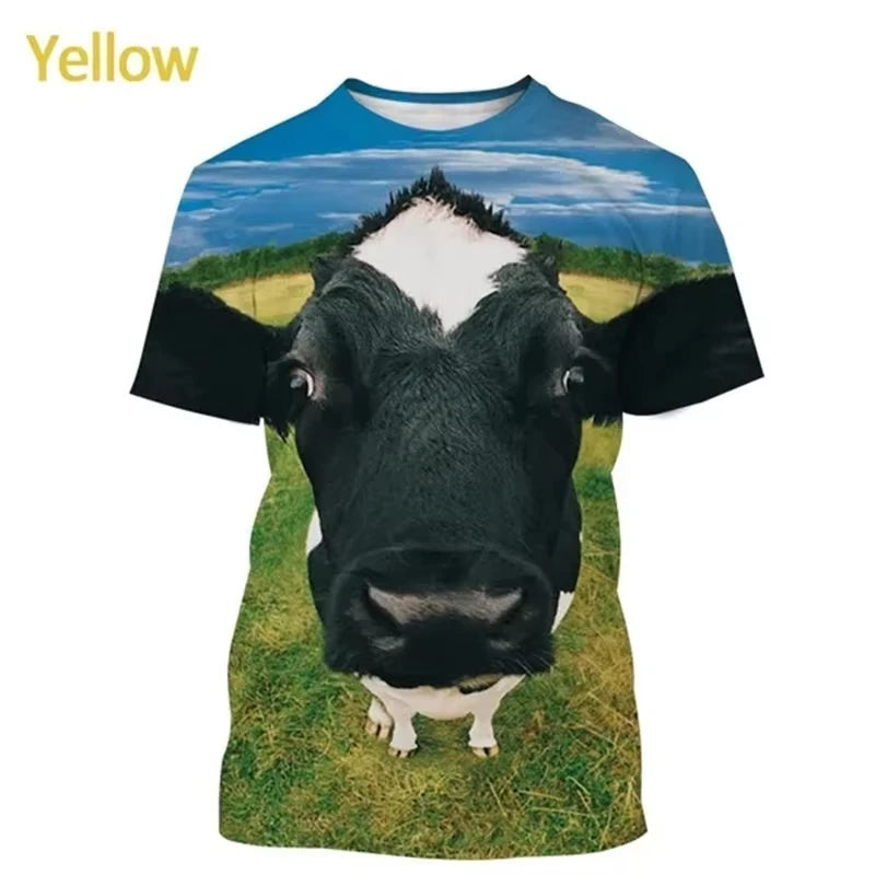 3D Printing Cow Animal T-Shirt For Men Women Funny Retro Pattern T Shirts Summer Loose Streetwear Tops O-Neck Tees Short Sleeves