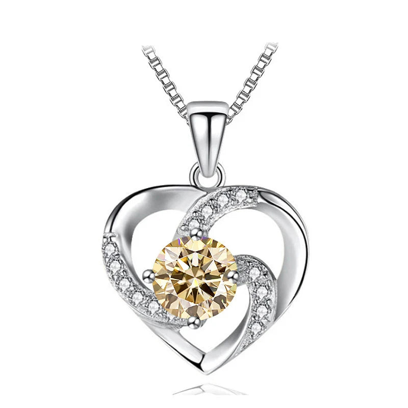 JoyceJelly 1CT Pass Tested Moissanite Heart Necklace for Women S925 Silver Gold Silver Color Diamond Pendant Birthday Party Gift