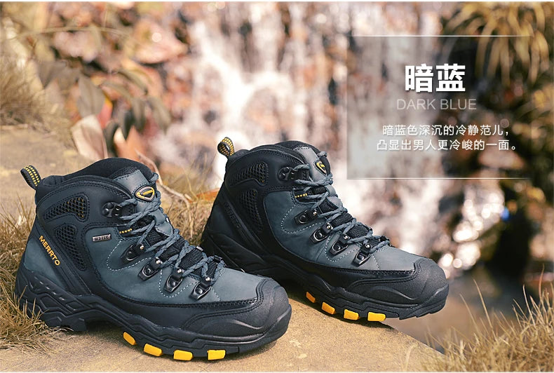 MERRTO cowhide Hiking shoes Men trekking boot mountian waterproof hunting Boots Male Sneakers Tactical Desert Combat Ankle Boots