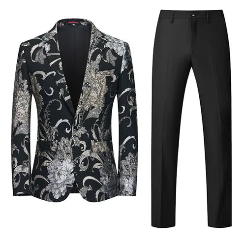 Fashion Brand Men Business Tuxedo Suit 2 Piece Mens Wedding Prom Party Luxury Dress Jacquard Blazer and Pants