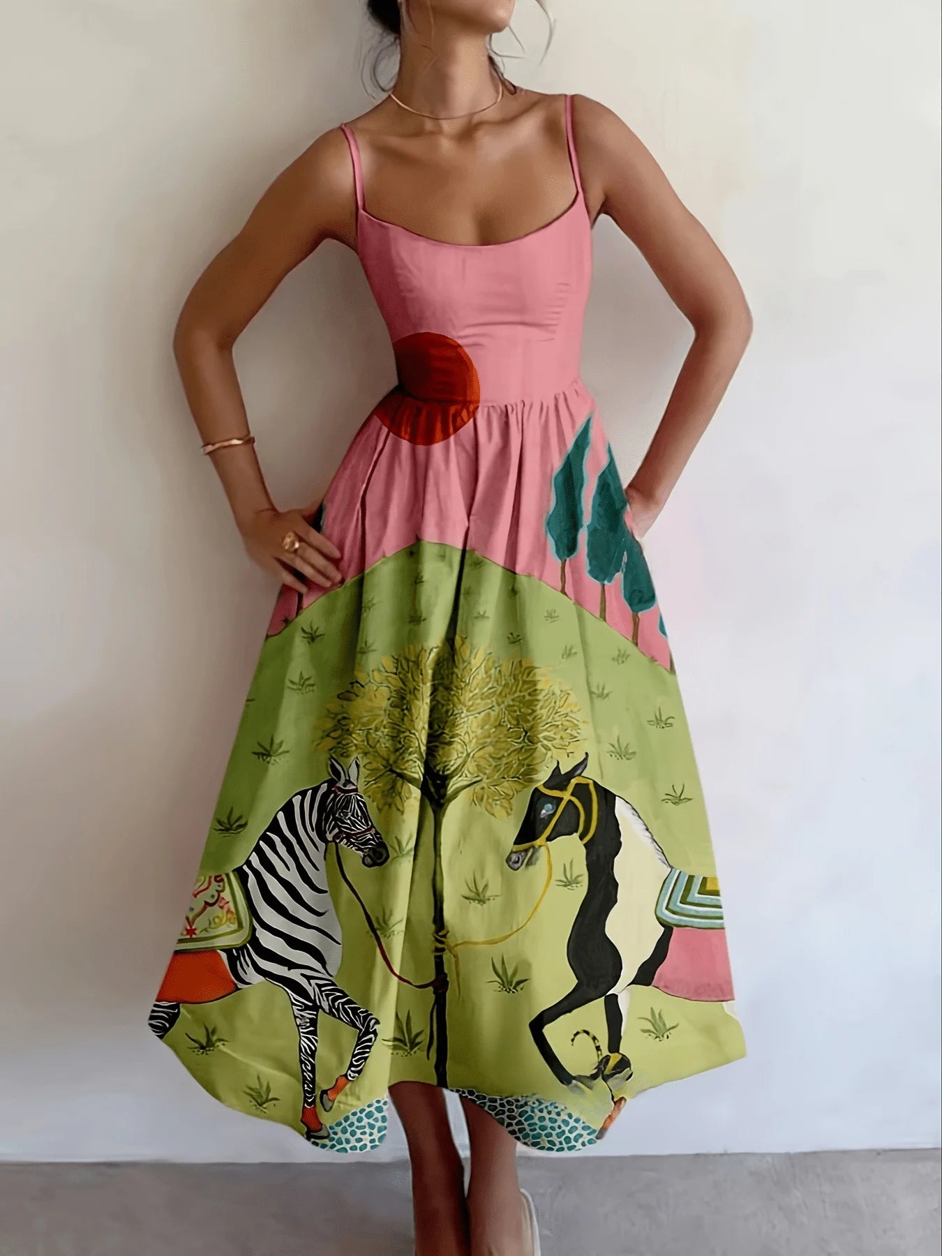 Elegant Animal Print Sleeveless One-Piece Summer Dress for Women Sensational Design Ladies Sling Fashion