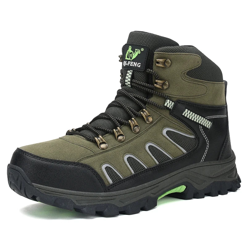 Mens Trekking Boots Thick Soles Wear-resistant Suede Leather Breathe Lace Up Sneakers Winter Warmth Comfort Camping Hiking Shoes