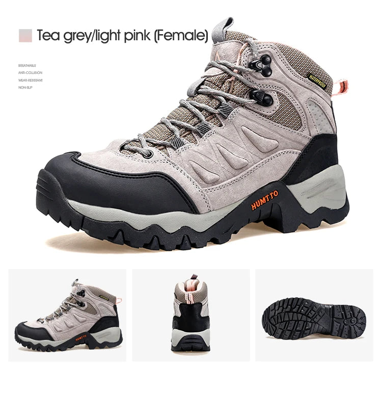HUMTTO Waterproof Womens Hiking Shoes Luxury Designer Boots for Women Outdoor Climbing Trekking Sneakers New Leather Ankle Boots