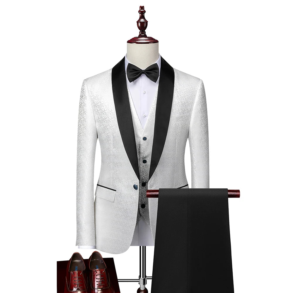 Fashion Men Luxury Wedding Suit Gold / Black / Burgundy / White Classic Homme Jacquard Tuxedo Dress Sets