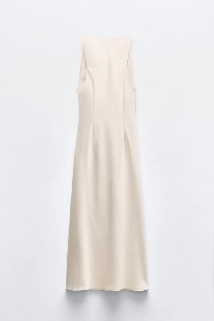 Early Autumn Silk Satin Texture Midi Dr High Waist A-Line Skirt No Sve round Ne Par Dr for Ladies in Their 20s