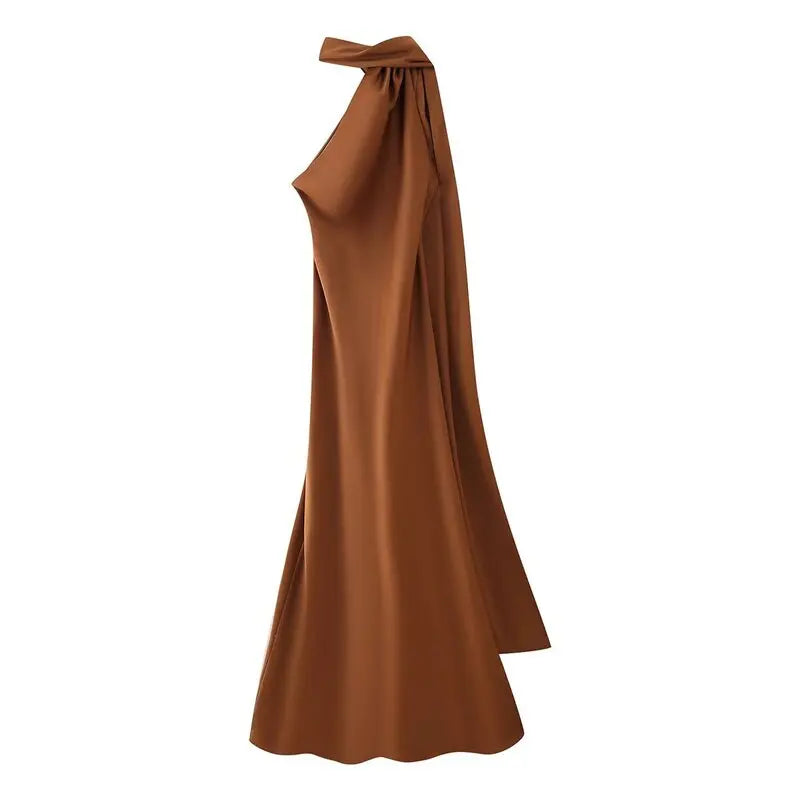 Ele Long Silk Satin Dr Ne Hanging Pure Color Slim Fit Summer New Sle Women's Faion Dr for Ladies Premium