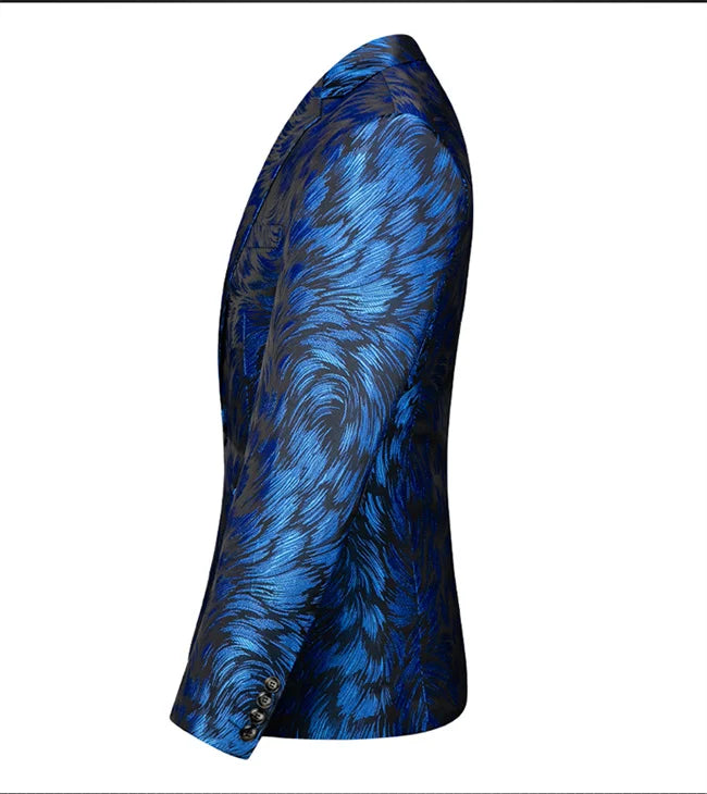 New Men Fashion Trend Wedding Party Jacquard Suit Jacket Single-breasted Slim Blazer Singer Host Stage Performance Dress Coats