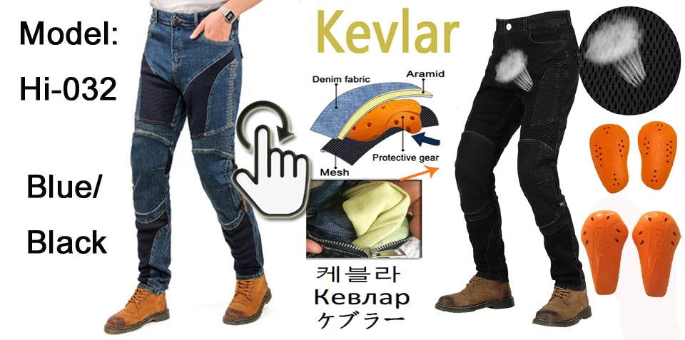 Men Summer Motorcycle Jeans Blue Mesh Protective Riding Pants Black Motocross Gear Motorbike Trousers