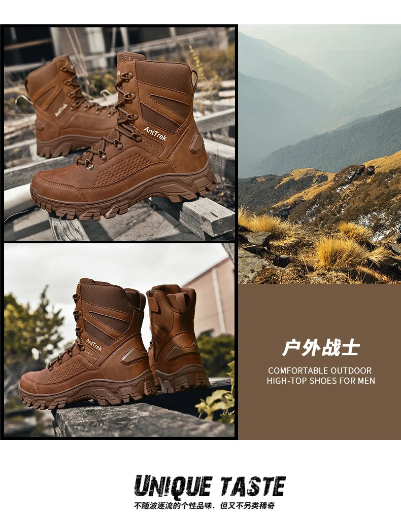 High Quality Fashion Brown Men's Hiking Boots Plus Size 46 Outdoor Tactical Boots Men Non-slip Trekking Boots for Men 2026