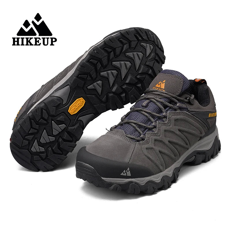 HIKEUP High Quality Leather Hiking Shoes Durable Outdoor Sport Men Trekking Leather Shoes Lace-Up Climbing Hunting Sneakers