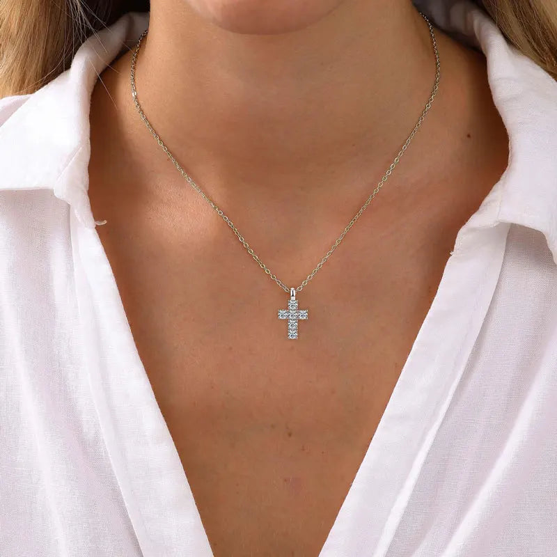 Ehhai GRA Certified 3.5mm Round Moissanite Cross Pendant Necklace for Women Real S925 Sterling Silver Wedding Fine Jewelry Gifts