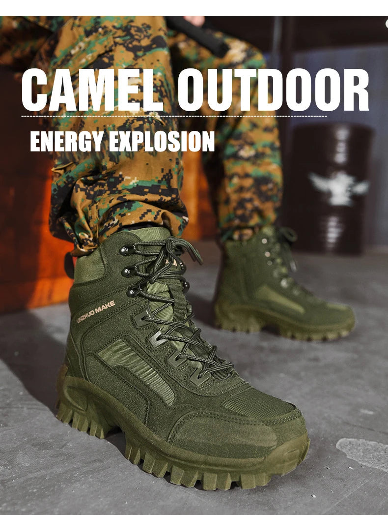 CHRLCK Men Non-Slip Hiking Shoes Combat Boots Wear-resistant Hiking Shoes Waterproof Mountaineering Trekking Boots Outdoor Sport