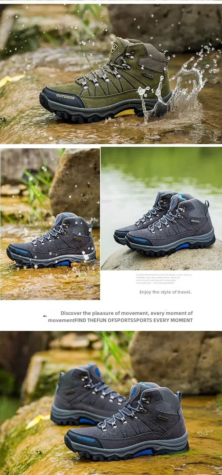 High-Top Men Hiking Boot Winter Outdoor Shoes Lace-Up Non-slip Outdoor Sports Casual Trekking Boots Man Waterproof Suede 2024