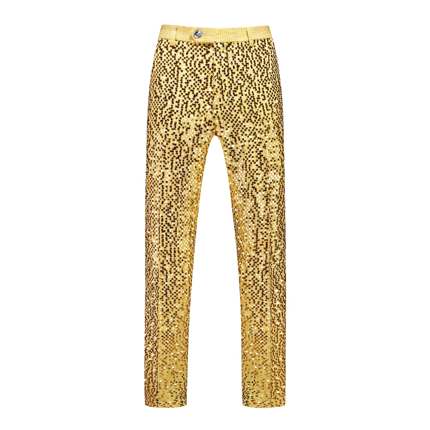 Men's Gold Sequin Slim Fashion Suit Two Piece Set, Stage Performance, Host Costume. Top+Pants