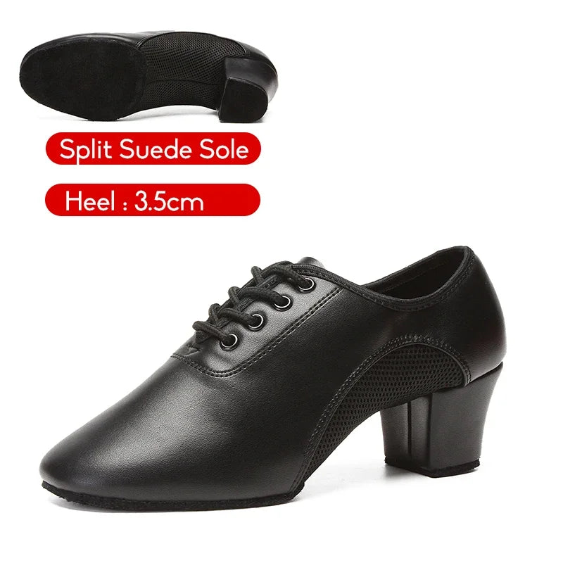 Latin Dance Shoes Men Modern Tango Salsa Leather Ballroom Shoes Square Heels Adults Children Boys Party Dance Shoes sport