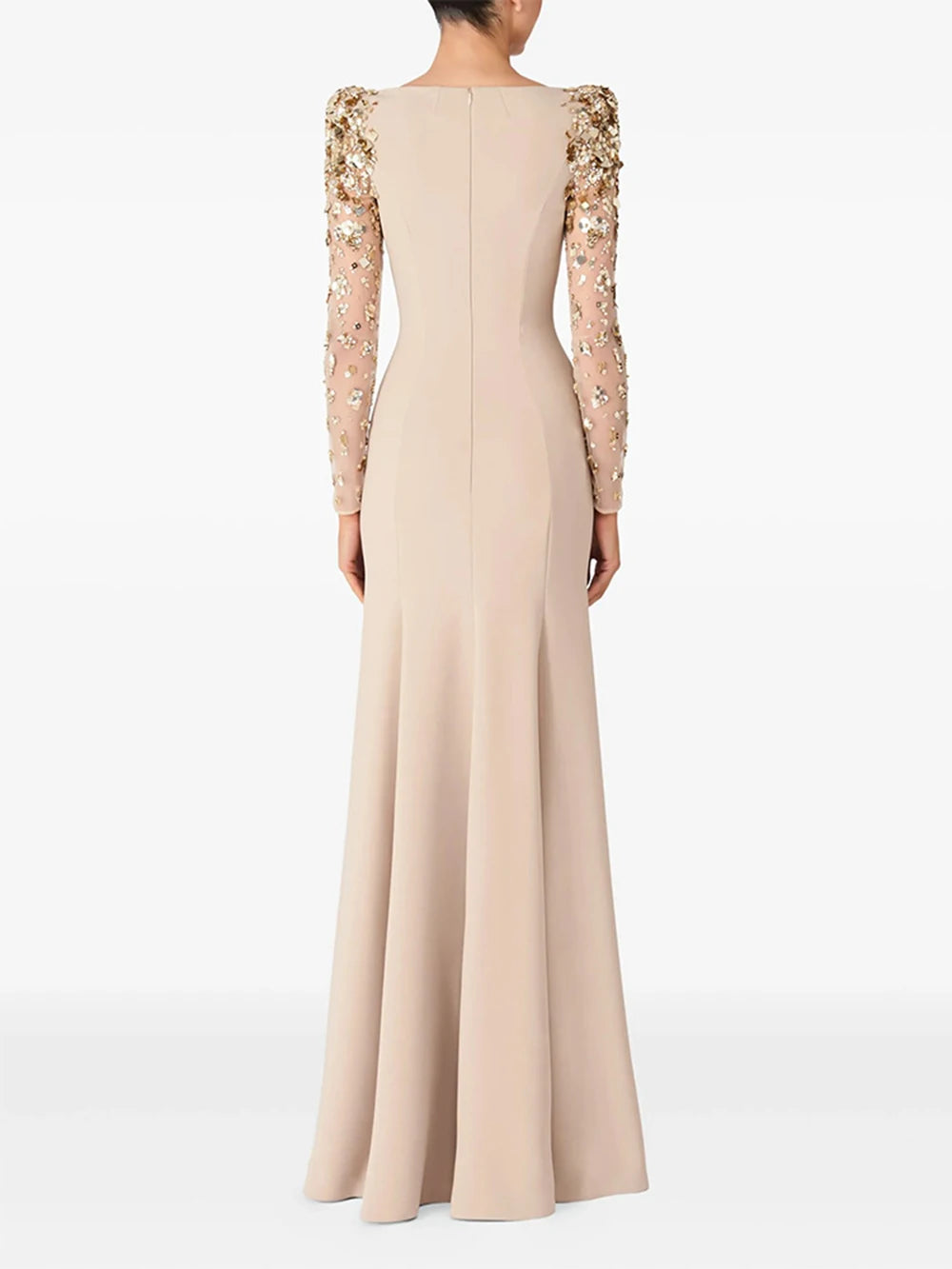 Modphy Diamonds Beaded Sequins Formal Evening Dress Lace Long Sleeves Mermaid Women's Gowns Trumpet Elegant Wedding Party Dress