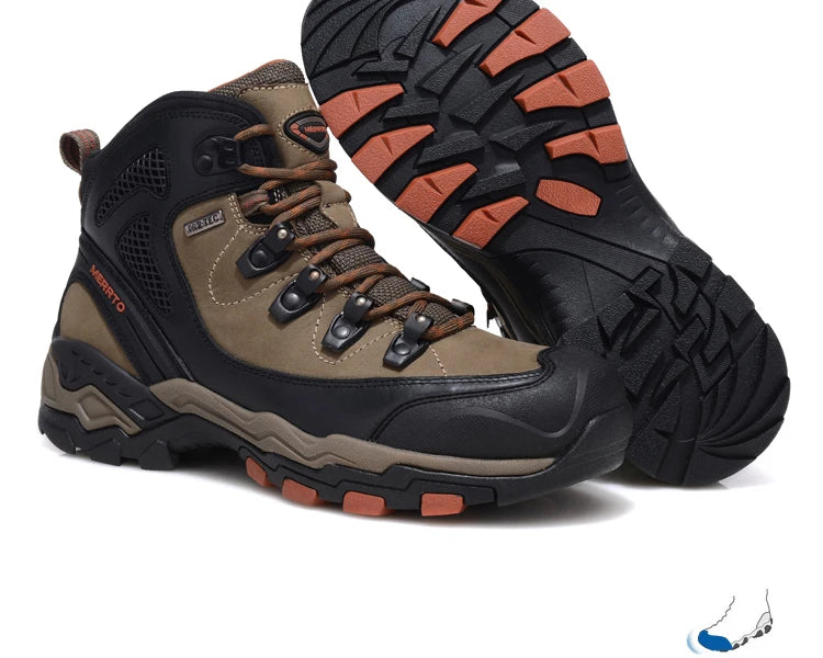 MERRTO cowhide Hiking shoes Men trekking boot mountian waterproof hunting Boots Male Sneakers Tactical Desert Combat Ankle Boots