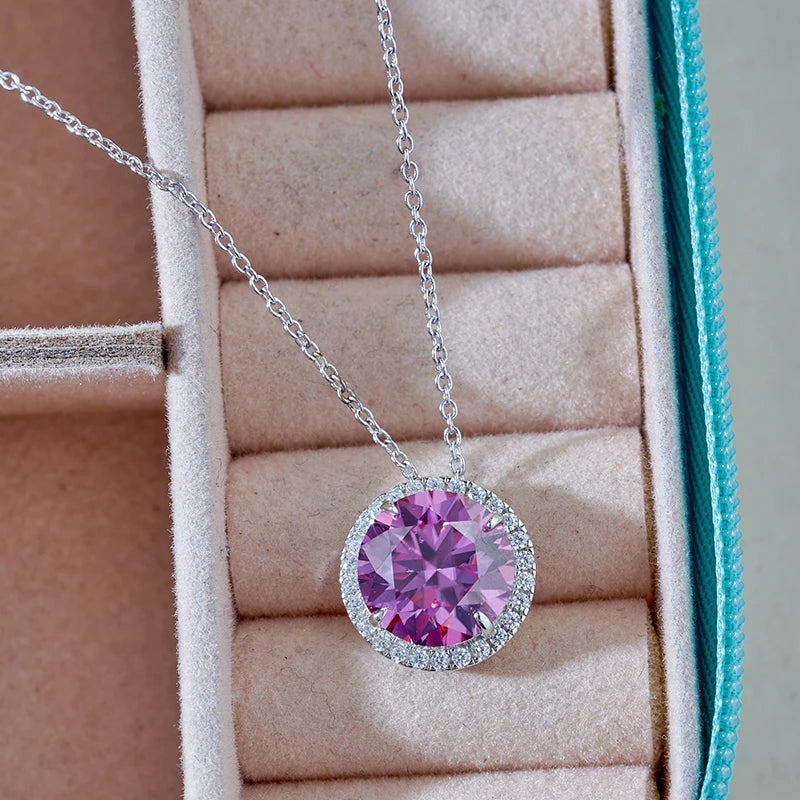 JoyceJelly Classic S925 Sterling Silver Necklace With 5CT 11mm Colorful Moissanite Gemstones Wedding Party Luxury Fine Jewerly