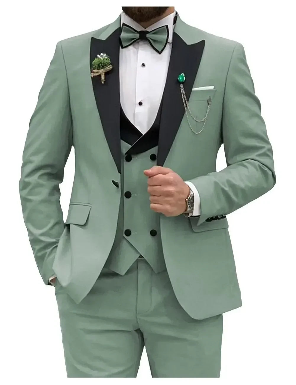 Slim Fit Men Suits Double Groom Formal Business Male Blazer Set Peak Lapel Party Wedding Tuxedo (Jacket+Vest+Pants)
