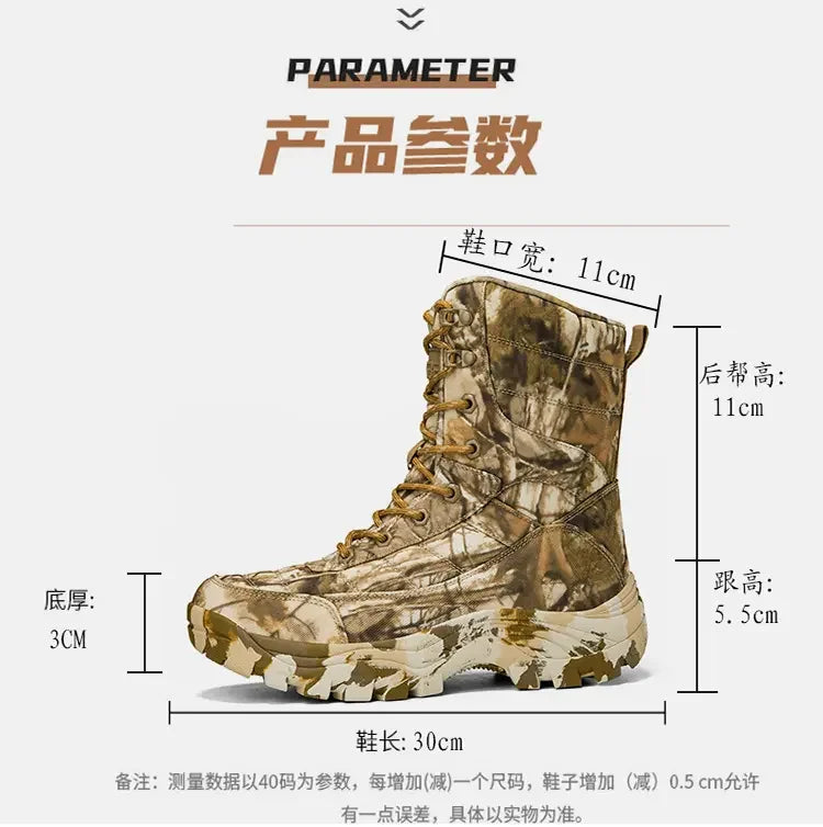 New Trendy Camouflage Hiking Boots for Men Platform Waterproof Trekking Boots Big Size 47 Non-slip Outdoor Boots Men