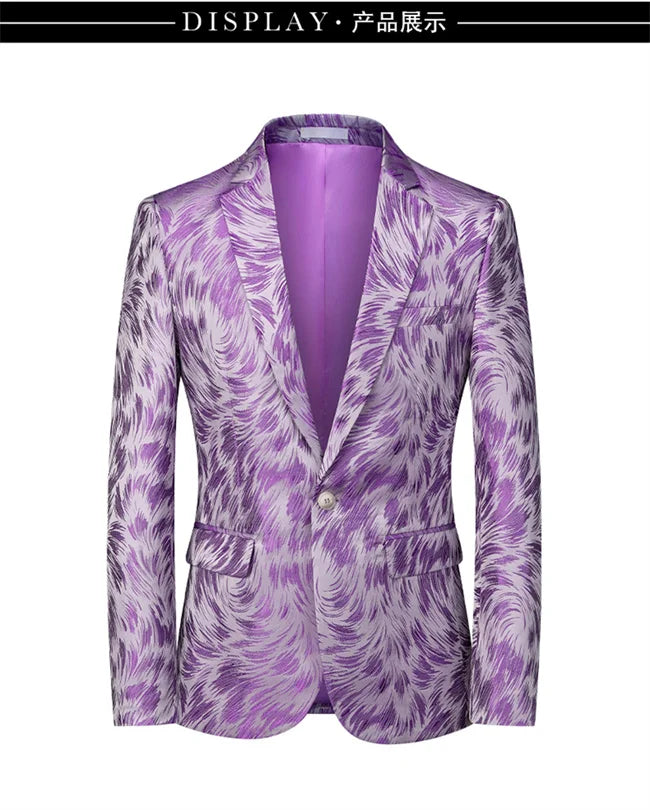 New Men Fashion Trend Wedding Party Jacquard Suit Jacket Single-breasted Slim Blazer Singer Host Stage Performance Dress Coats