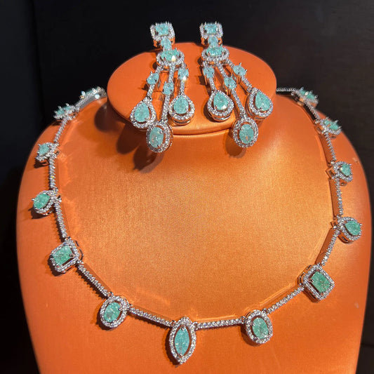 Italian Fashion Ice Flower Zircon Jewelry Set Elegant High-End Cross-Border Best-Selling Necklace Earring Artistic Retro Style
