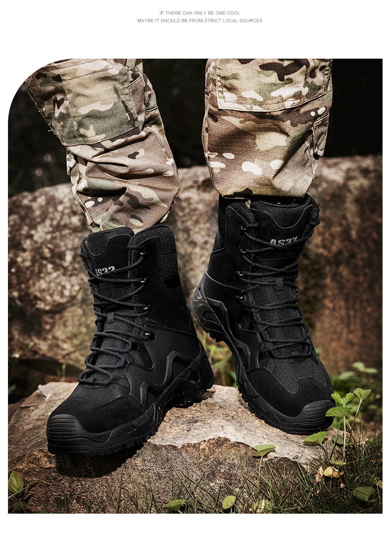 Men High-top Hiking Shoes Outdoor Shoes Non-Slip Casual Trekking Boots Hiking Boot Lace Up Hunting Tactical Trekking Sneakers