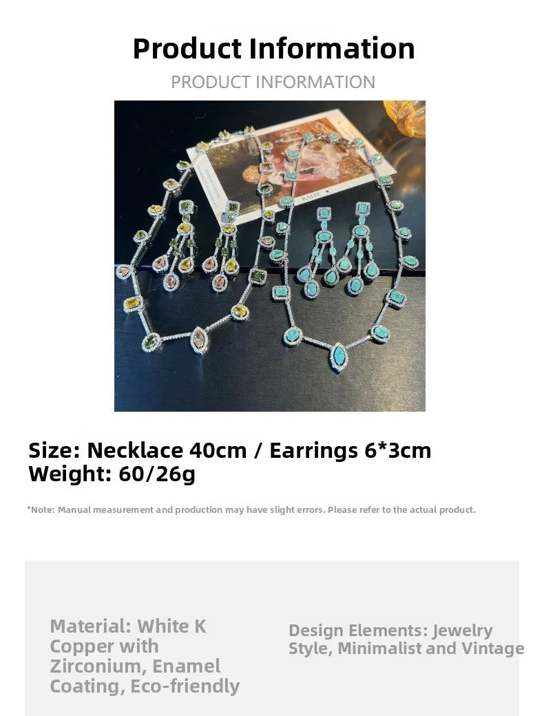Italian Fashion Ice Flower Zircon Jewelry Set Elegant High-End Cross-Border Best-Selling Necklace Earring Artistic Retro Style