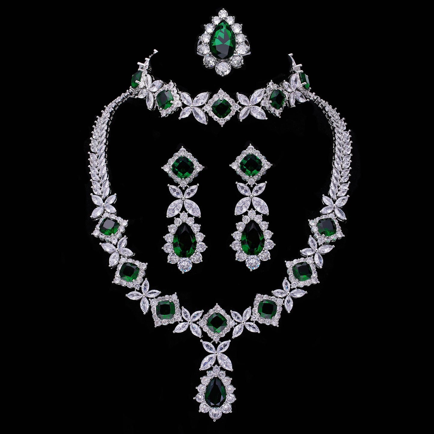 2024 Hot selling 4-piece cubic zirconia bridal jewelry set, Dubai Nigeria crystal wedding jewelry set