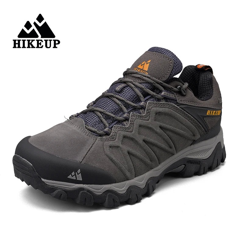 HIKEUP High Quality Leather Hiking Shoes Durable Outdoor Sport Men Trekking Leather Shoes Lace-Up Climbing Hunting Sneakers