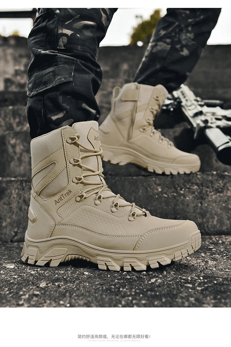 High Quality Fashion Brown Men's Hiking Boots Plus Size 46 Outdoor Tactical Boots Men Non-slip Trekking Boots for Men 2026