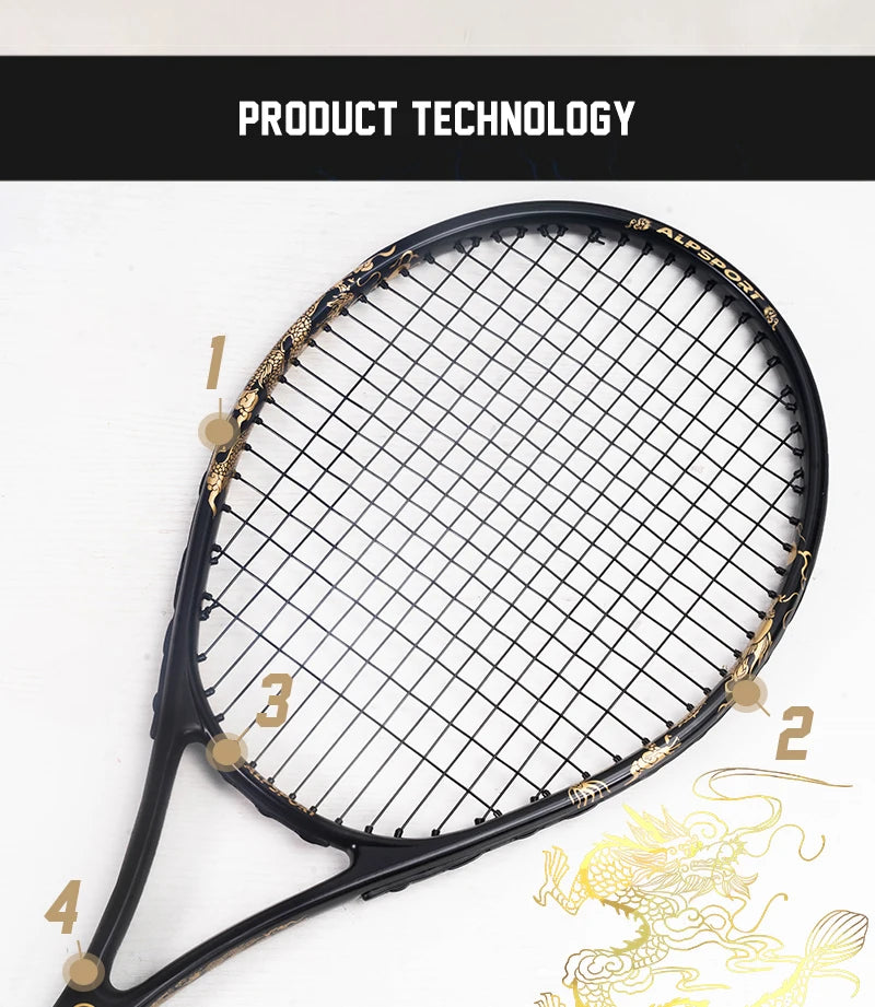 ALPSPORT T800 Carbon Fiber Tennis Racket 18K, Professional Training Racket with Bag & Adjustable Strap (Men & Women)