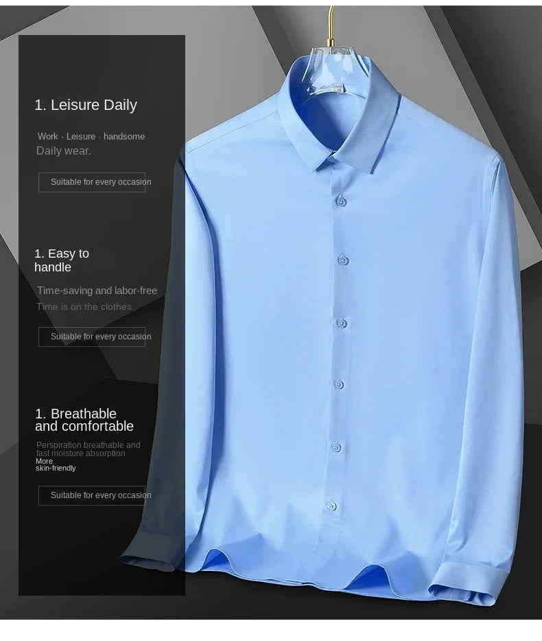 S-6XL White Shirt Men's Spring and Autumn Business Dress Non iron Korean Fit Anti wrinkle Solid Color Shirt